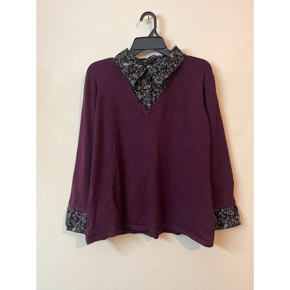 70’s Style Maroon Sweater Pattern Collar and Sleeve Plus Size retro